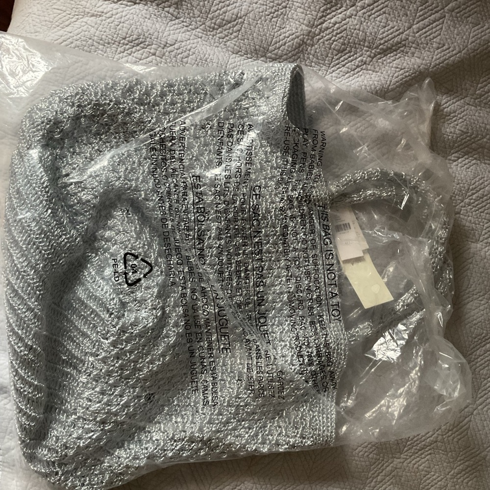 Anthropologie silver metallic macrame bag